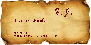 Hranek Jenő névjegykártya